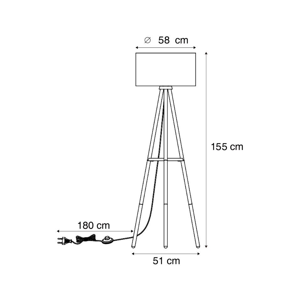 Qazqa Stehlampe Lou, ohne Leuchtmittel, Neutralweiß, QAZQA Stehlampe, e27, Naturel, Holz, Skandinavisch