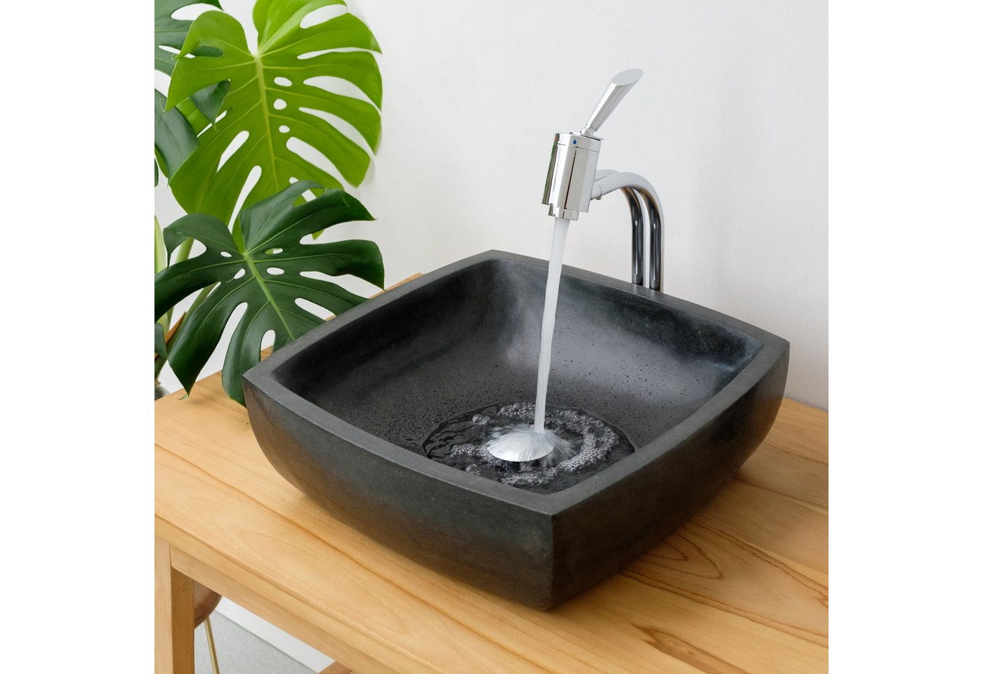 Thumbnail - wohnfreuden Aufsatzwaschbecken Andesit Waschbecken Mara 40 cm schwarz eckig (Kein Set), 53_40033
