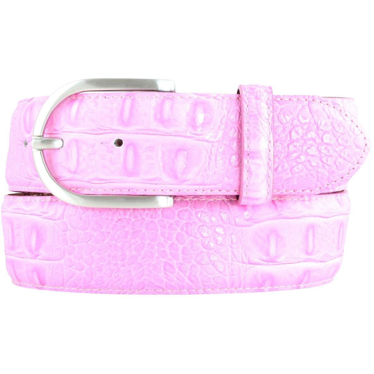 BELTINGER Ledergürtel Damen-Gürtel mit Krokoprägung 4 cm - Leder-Gürtel für Damen 40mm Kroko Pink, Silber