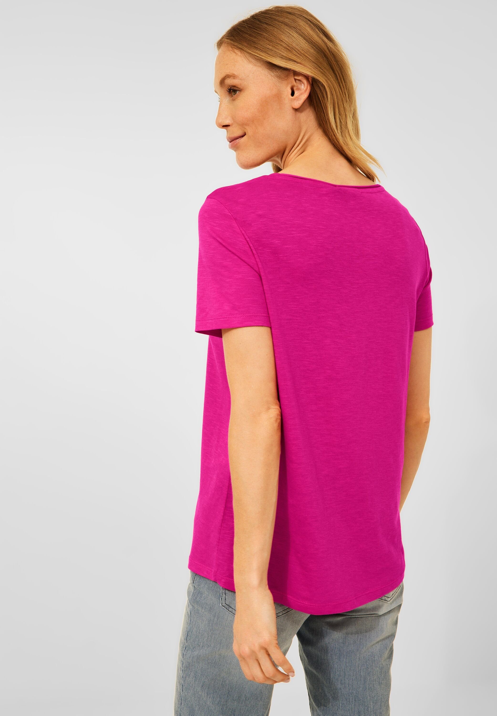 Cecil T-Shirt Pink in Basic in Cecil Locker Unifarbe Raspberry geschnitten (1-tlg) T-Shirt