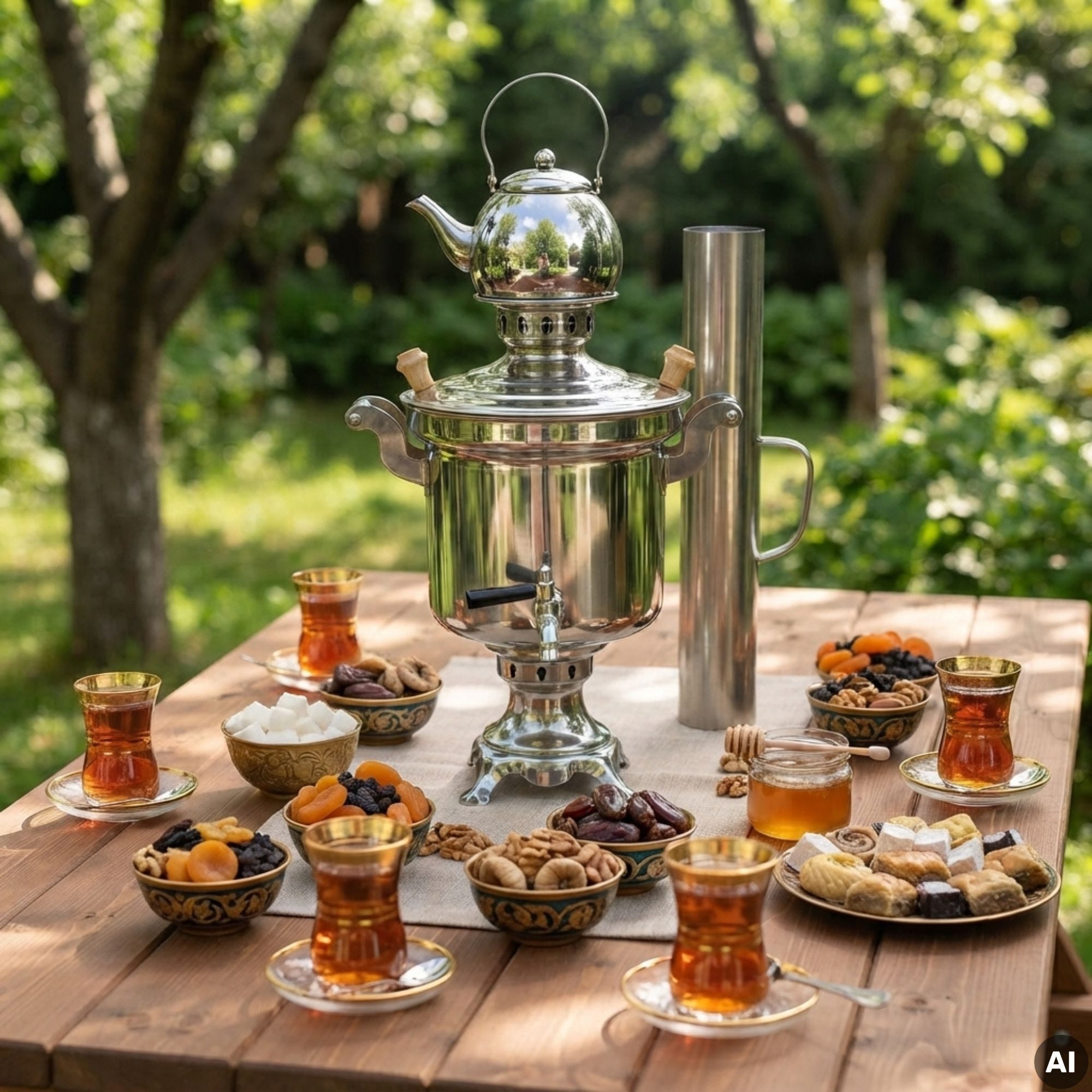 BIG-PAN Wasserkessel Edelstahl Holzfeuer-Samowar 5 Liter Schornstein Teekanne 1 Liter Sieb, Edelstahl (Holzfeuer-Samovar, Teekocher Teemaschine), Tea Maker with – Bild 4 von 5