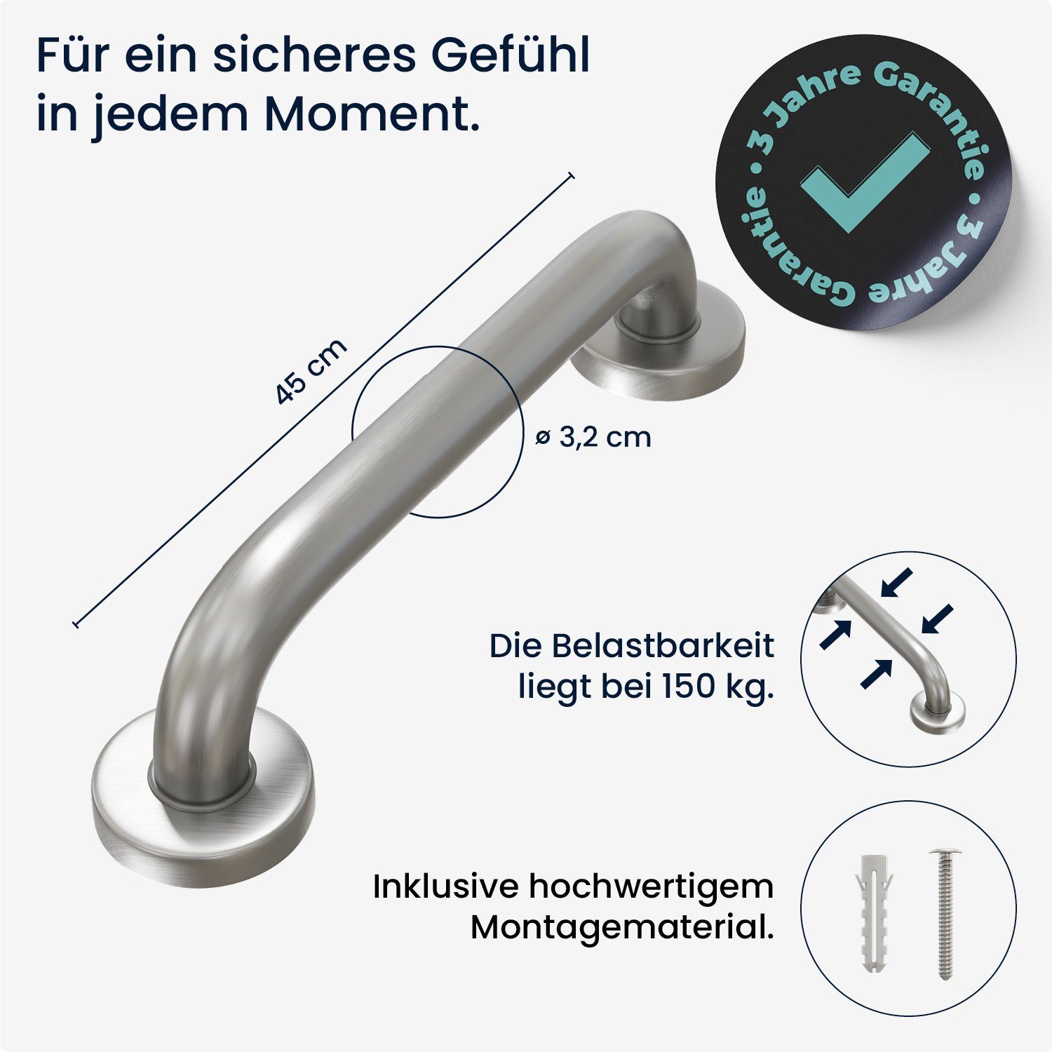 flexilife Haltegriff Wandgriff Edelstahl Badewannengriff Haltegriff Duschgriff Wand-Montage