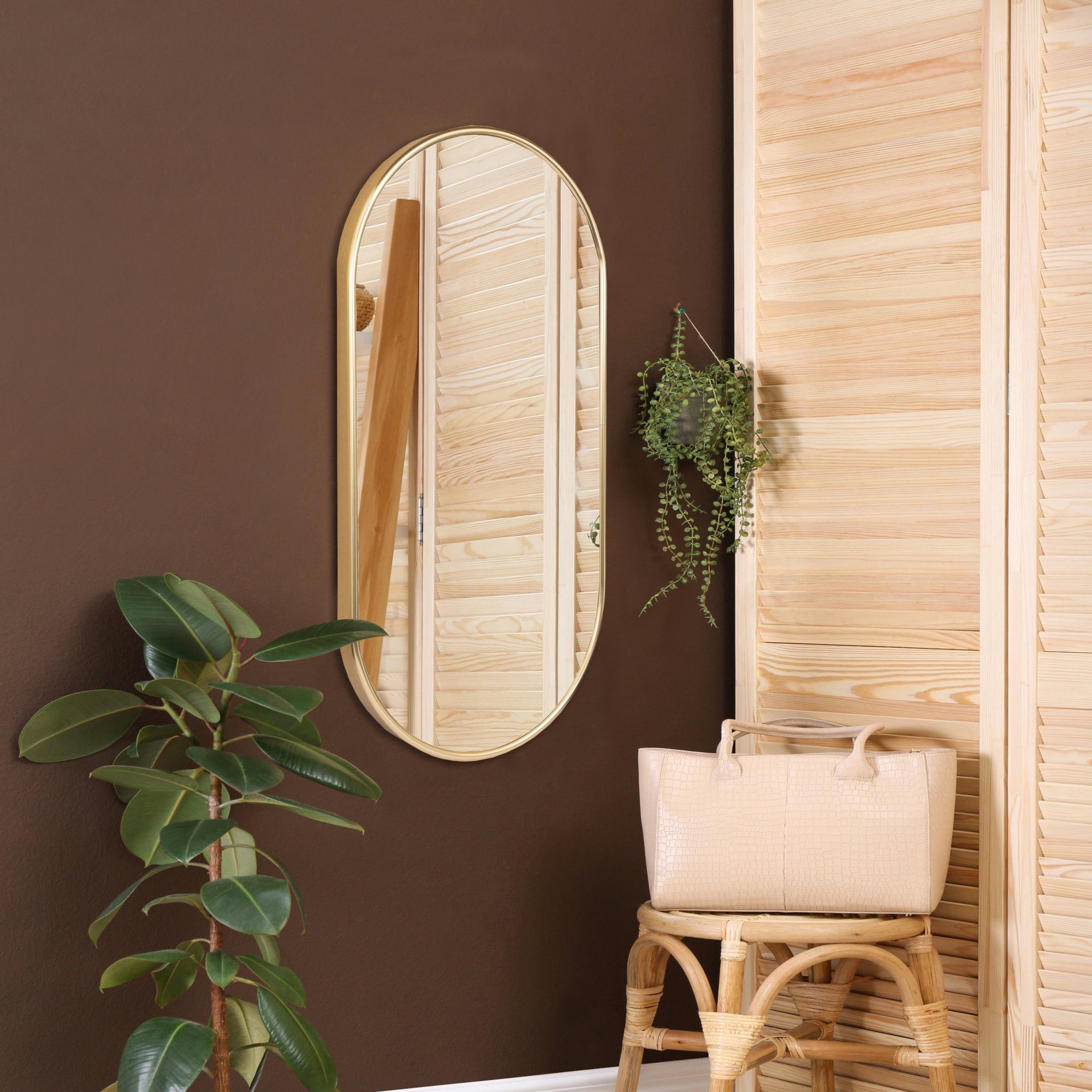 en.casa Wandspiegel, »Picciano« Spiegel mit Aluminiumrahmen oval 30x60 cm Gold