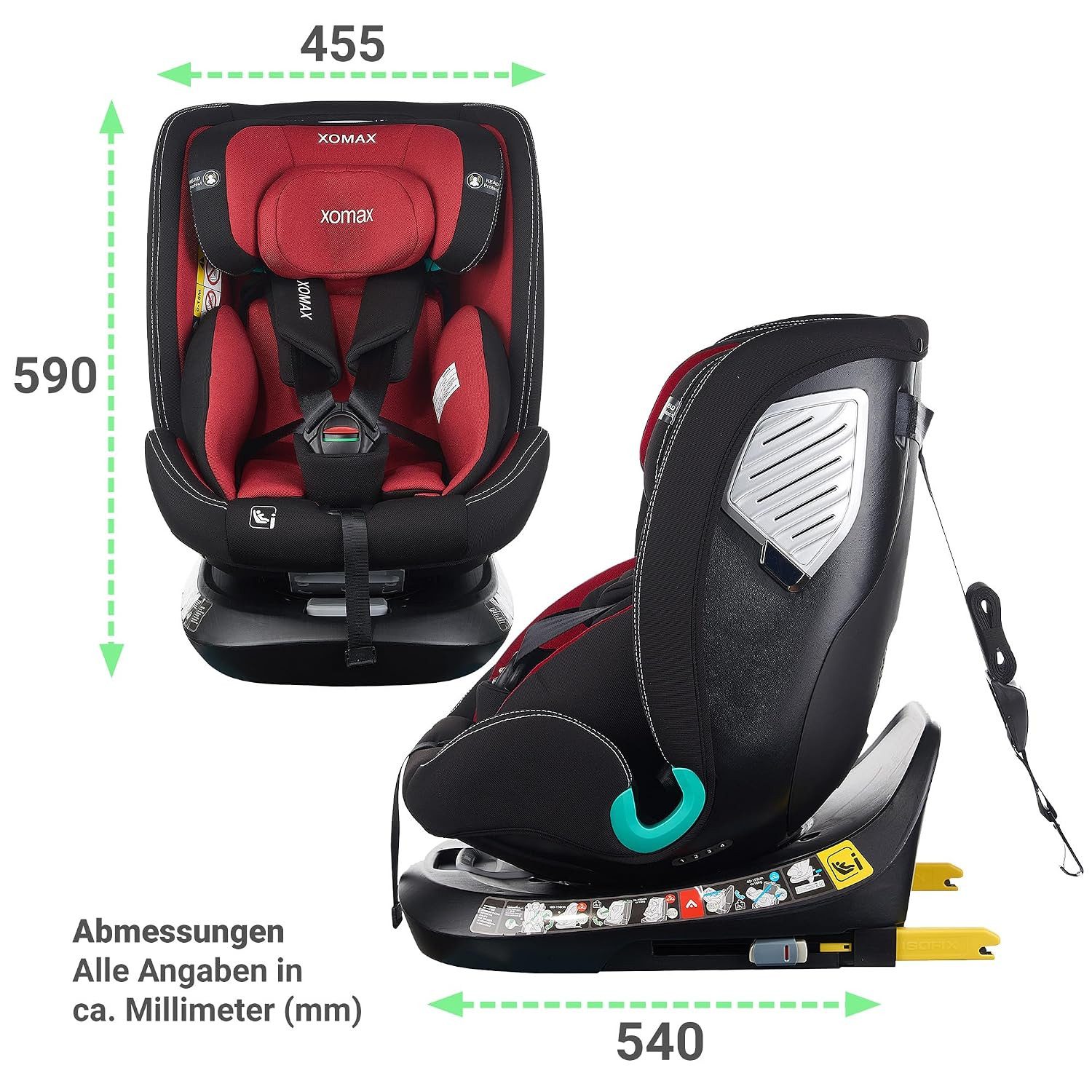 XOMAX Autokindersitz XOMAX G409 IOT black red ISOFIX Auto Kindersitz 0-36kg AUTOSITZ 360°Dr, ab: ab Geburt, bis: 12 Jahren – Bild 2 von 5