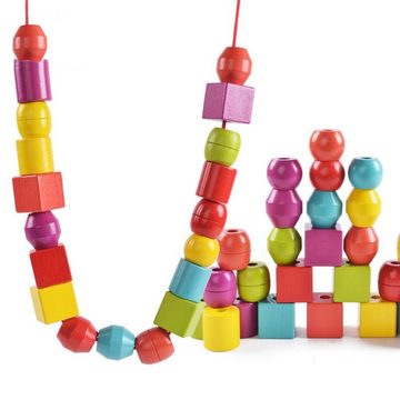 SOTOR Stapelspielzeug, (große Holzperlen zum Auffädeln Kinder, Montessori Fädelspiel ab 3 Jahre Mädchen & Jungen, Montessori Holzspielzeug, Motorikspielzeug mit Fädelperlen, Geschenke für Kleinkinder)