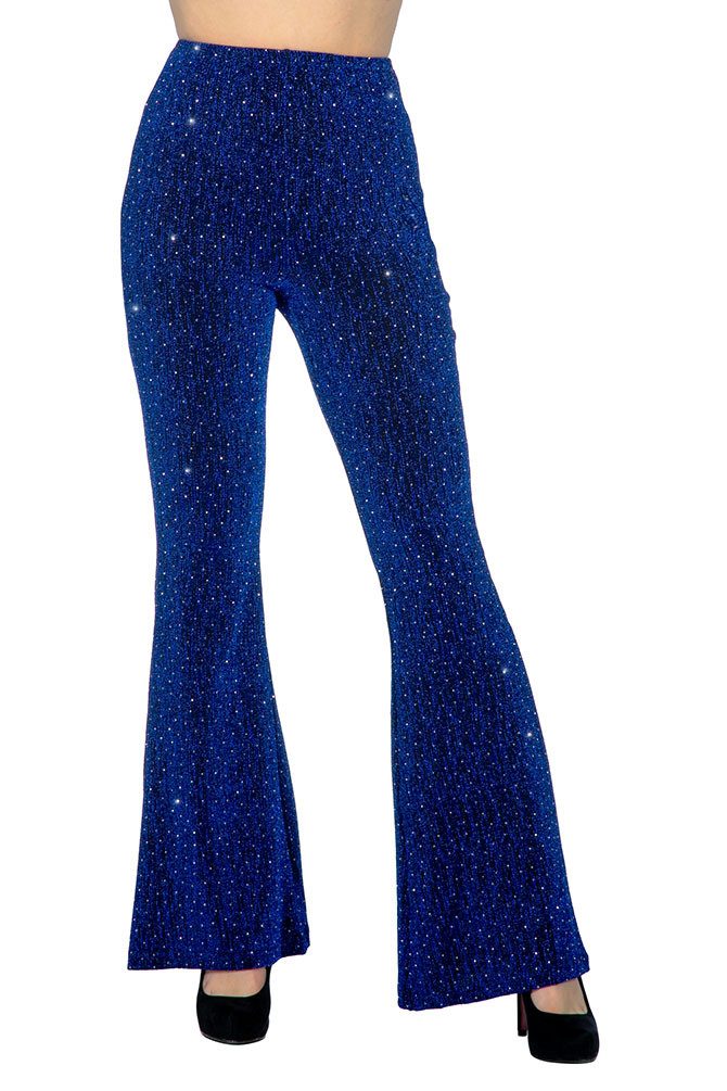 Karneval-Klamotten Kostüm Disco Party Glitzer Schlaghose blau Damenkostüm, Party Hose elegant auffällig für Motto Party Feier Silvester Karneval
