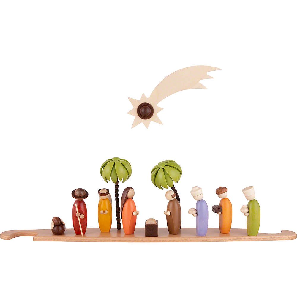 Müller Kleinkunst GmbH Seiffen Schwibbogen Motivplattform Heilige Familie farbig für Moderne Lichterspitze (49x12