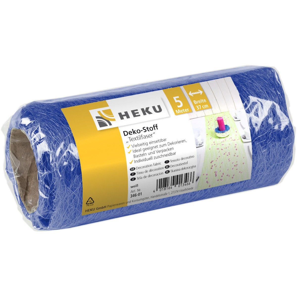 HEKU Tischband Deko Stoff Textilfaser auf Rolle blau 5mx37cm