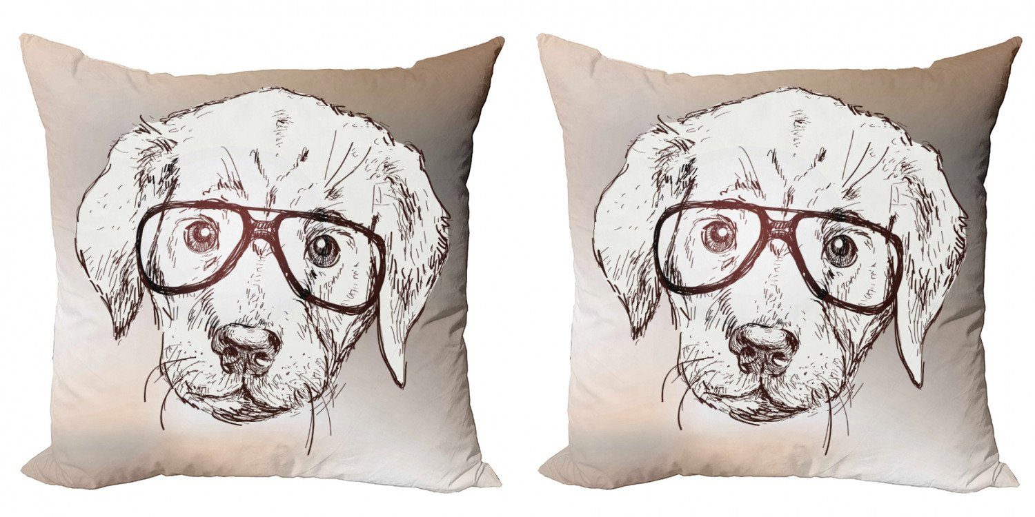 Doppelseitiger Abakuhaus (2 Hund Modern Stück), Digitaldruck, Brille Hipster-Welpen Accent Kissenbezüge