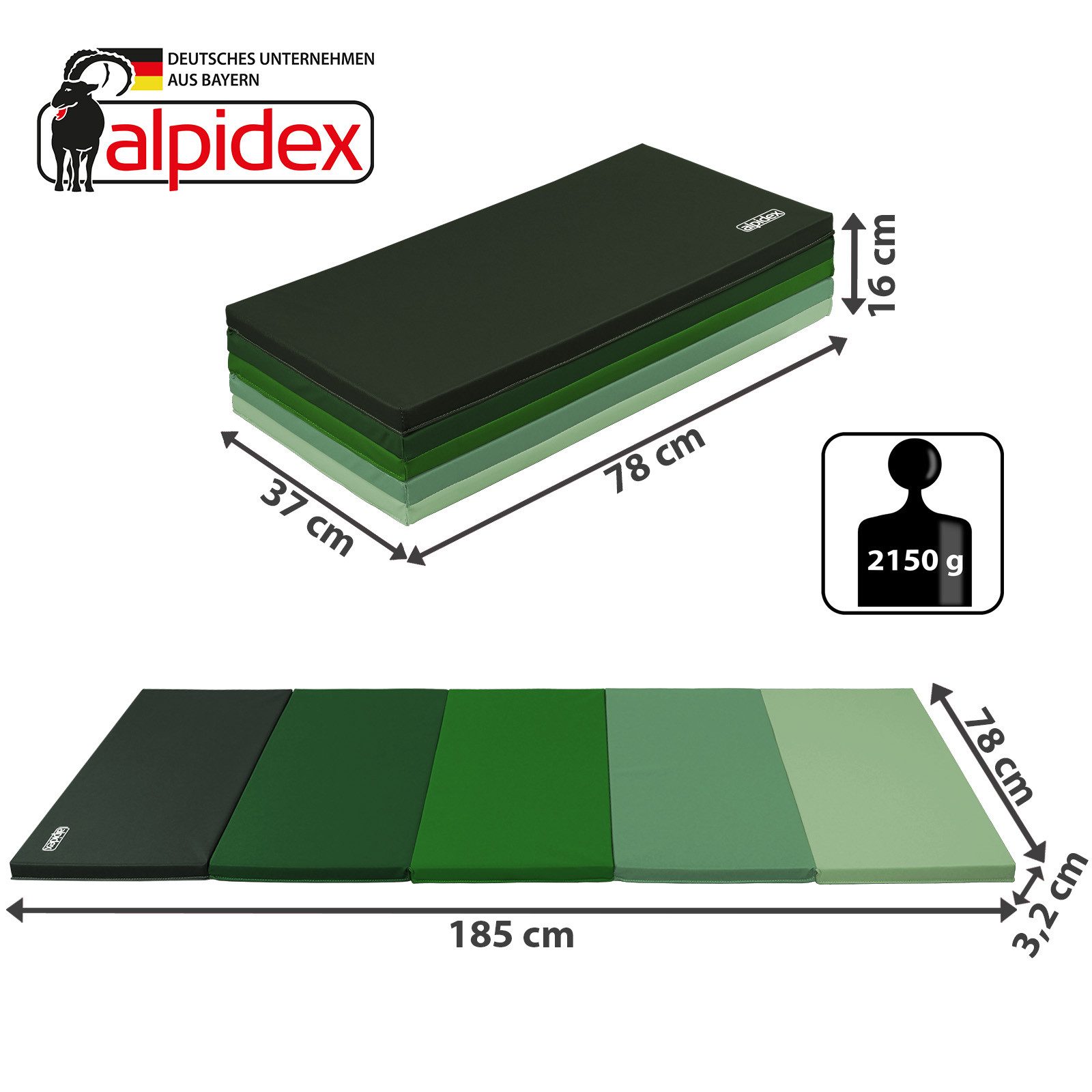 ALPIDEX Turnmatte ALPIDEX klappbare Turnmatte 185 x 78 x 3,2 cm RG 18 – Bild 3 von 5