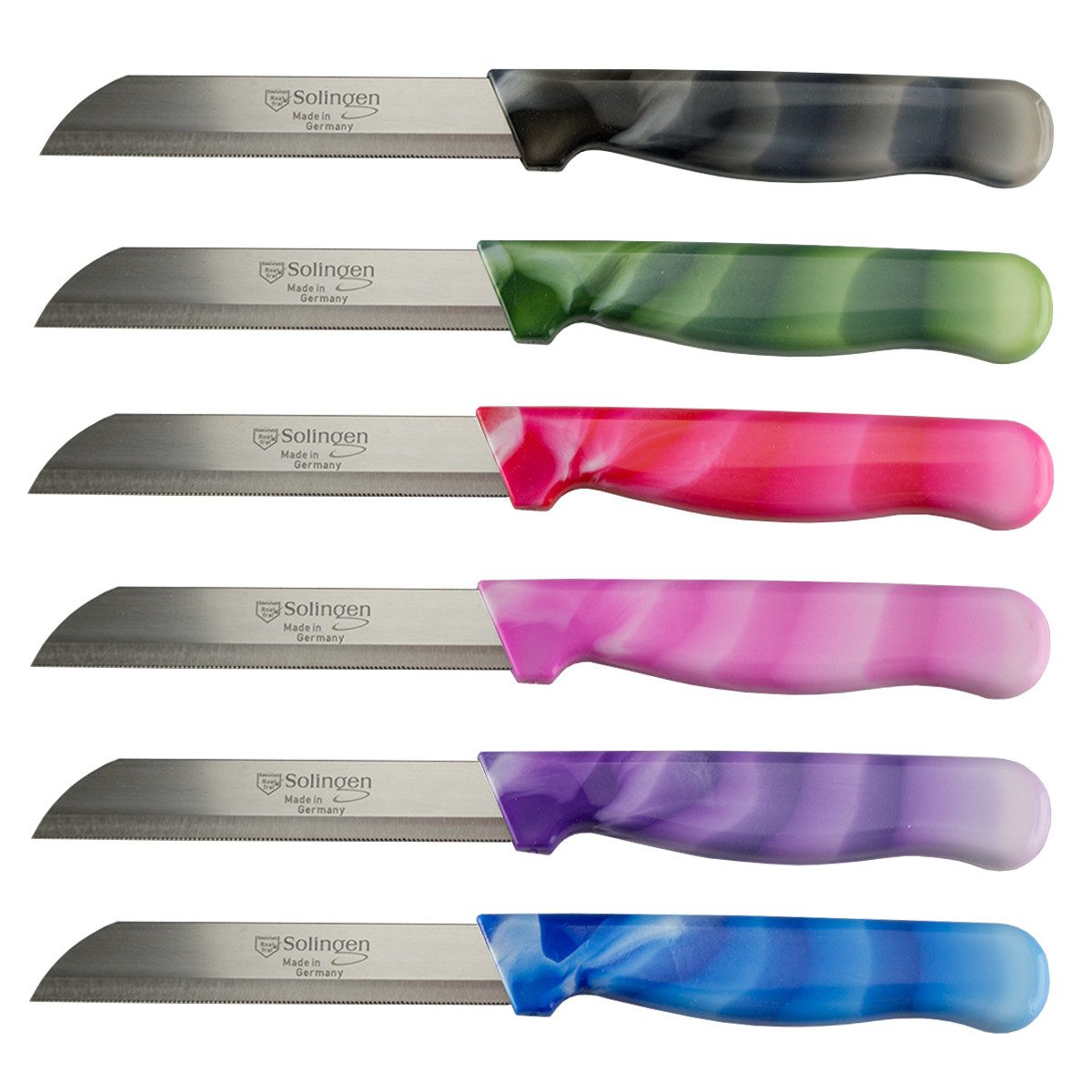 Visaggio Obstmesser Solingen Allzweckmesser Schälmesser Gemüsemesser Küchenmesser, Wellenschliff Solingen Messer, Marmor Optik, Edelstahl (rostfrei)
