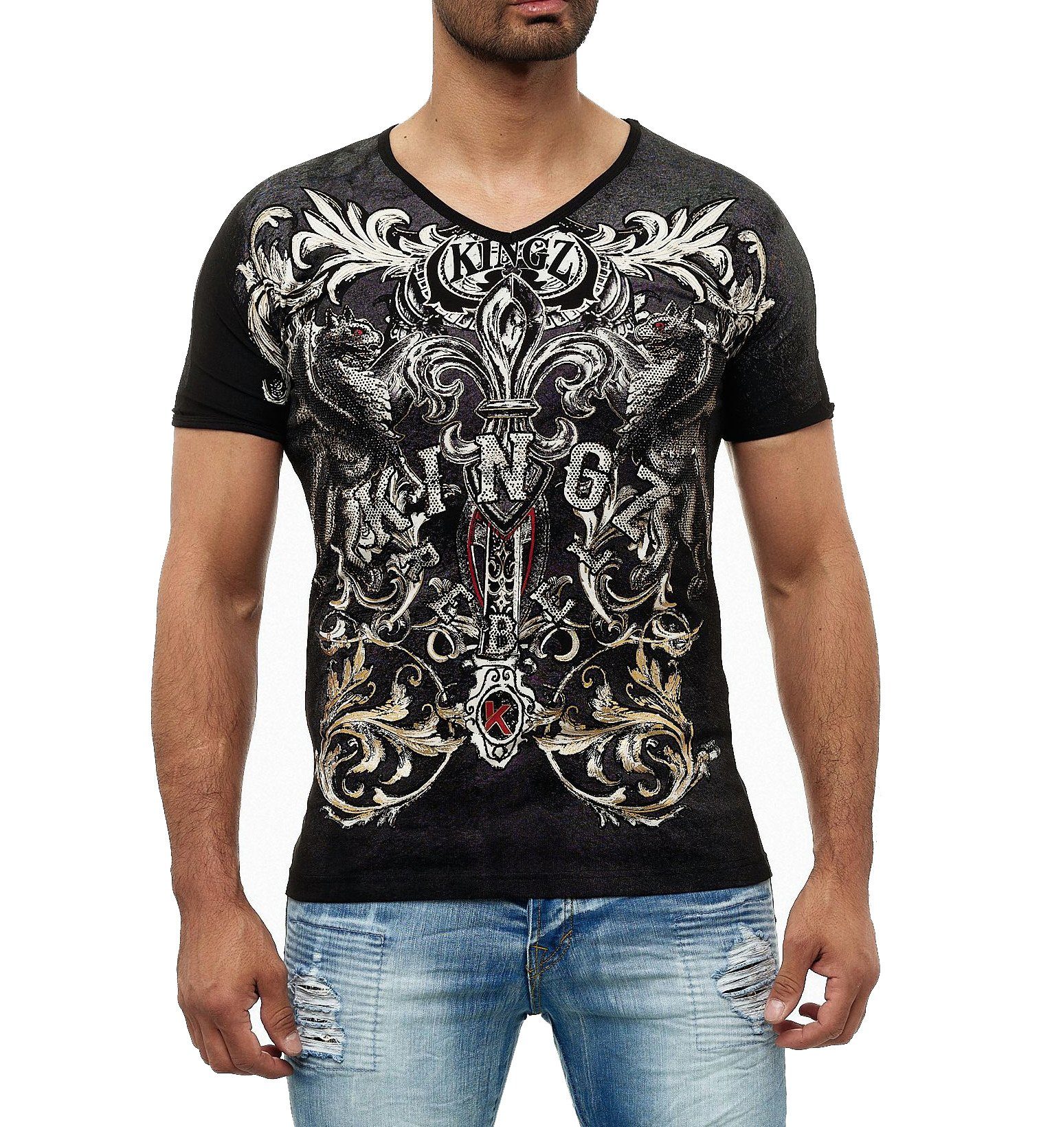 Design T-Shirt KINGZ schwarz-goldfarben coolem in