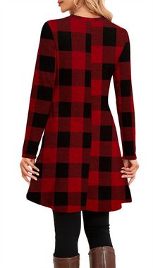 AFAZ New Trading UG Sweatkleid Pullover-Kleider für Damen, Winter, langärmelig, Kausale Knöpfe seitliches Tunika-Pullover-Kleid mit Taschen