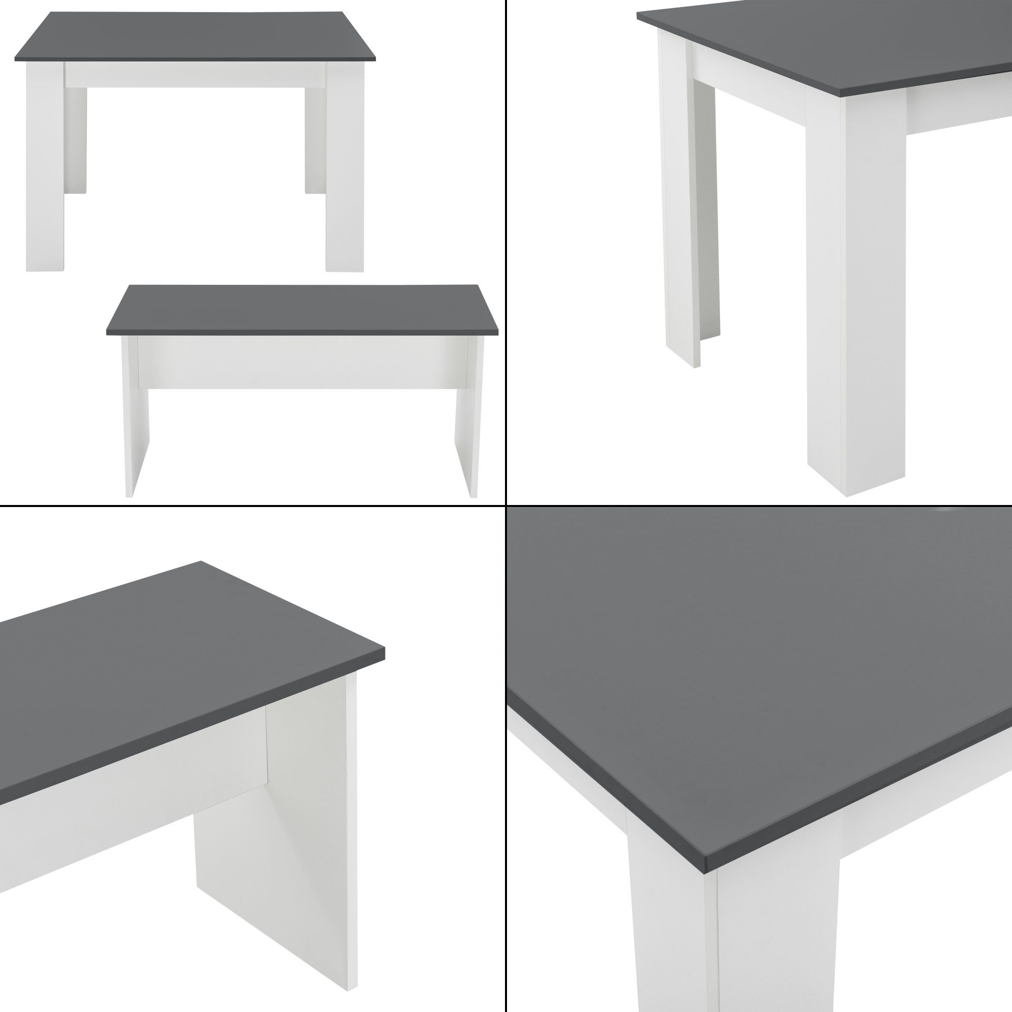 Weiß »Hokksund« Sitzgruppe 110x70cm Grau Esstisch | weiß en.casa grau mit / Sitzbänken 2 grau (3-tlg), - Essgruppe,