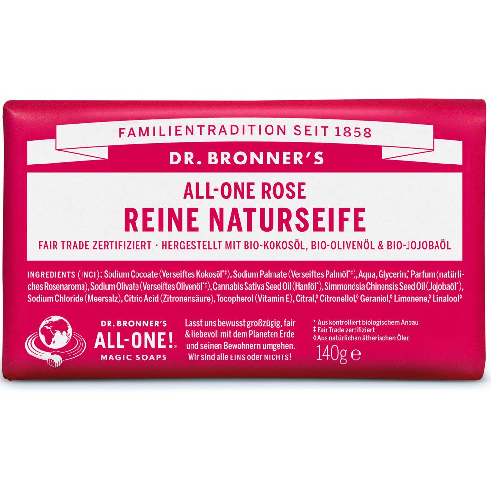 Dr. Bronners Handseife Rose, 1-tlg., All-One Reine Naturseife 140 g