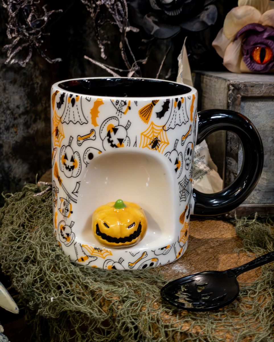 Horror-Shop Tasse Halloween Motiv Tasse mit Mini Kürbis als Geschenk, Keramik