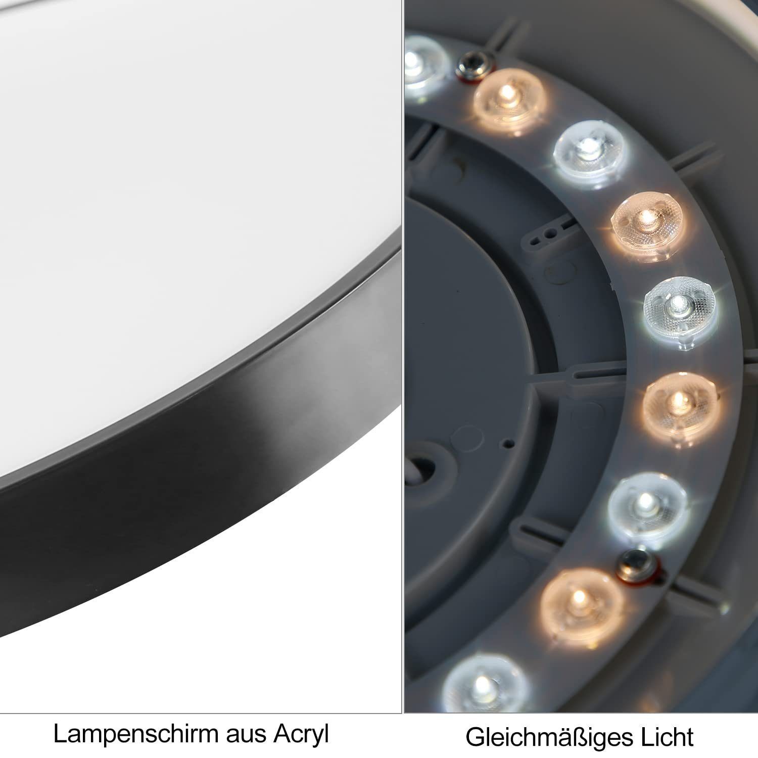 ZMH LED Deckenleuchte Modern Dimmbar, Küchenlampe, Rund schwarz LED Wasserdicht, fest IP44 3000-6500K, Wasserdicht Flach 30w, integriert, weiß