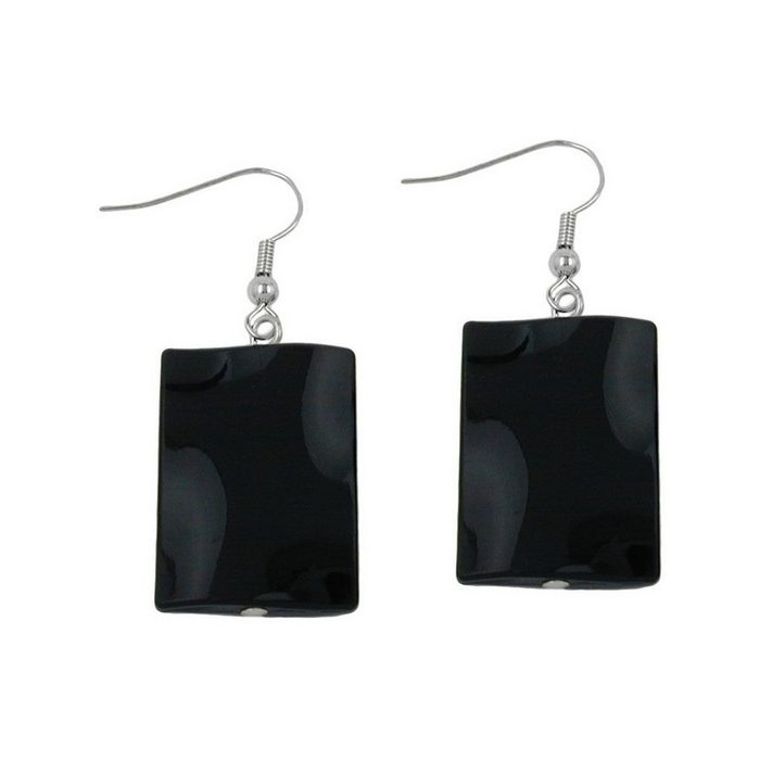 Gallay Paar Ohrhaken Ohrhänger Ohrringe 45x17mm Viereck Kunststoff gewellt schwarz glänzend