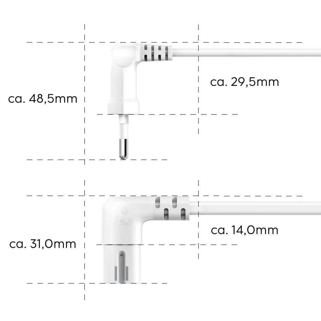 Hama Netzkabel, Weiß Euro gewinkelt, C 1,5 cm) m beidseitig Netzkabel, (150 Doppelnut, Typ Stecker, C7, (Eurostecker)