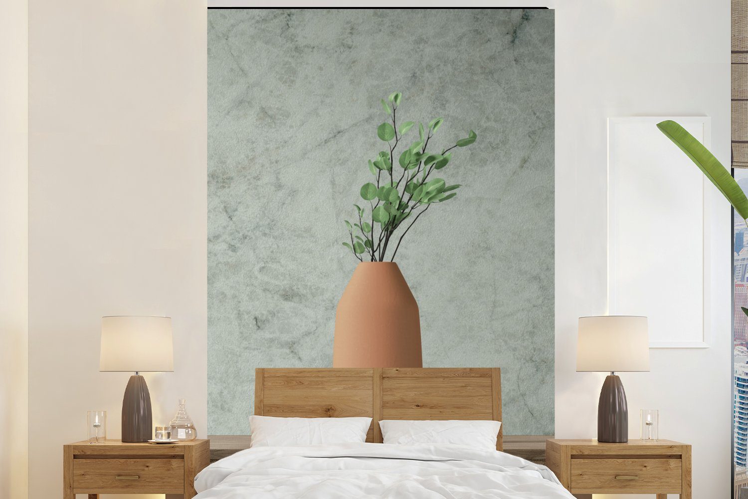 MuchoWow Fototapete Vase - Pflanzen - Stilleben, Matt, bedruckt, (3 St), Montagefertig Vinyl Tapete für Wohnzimmer, Wandtapete