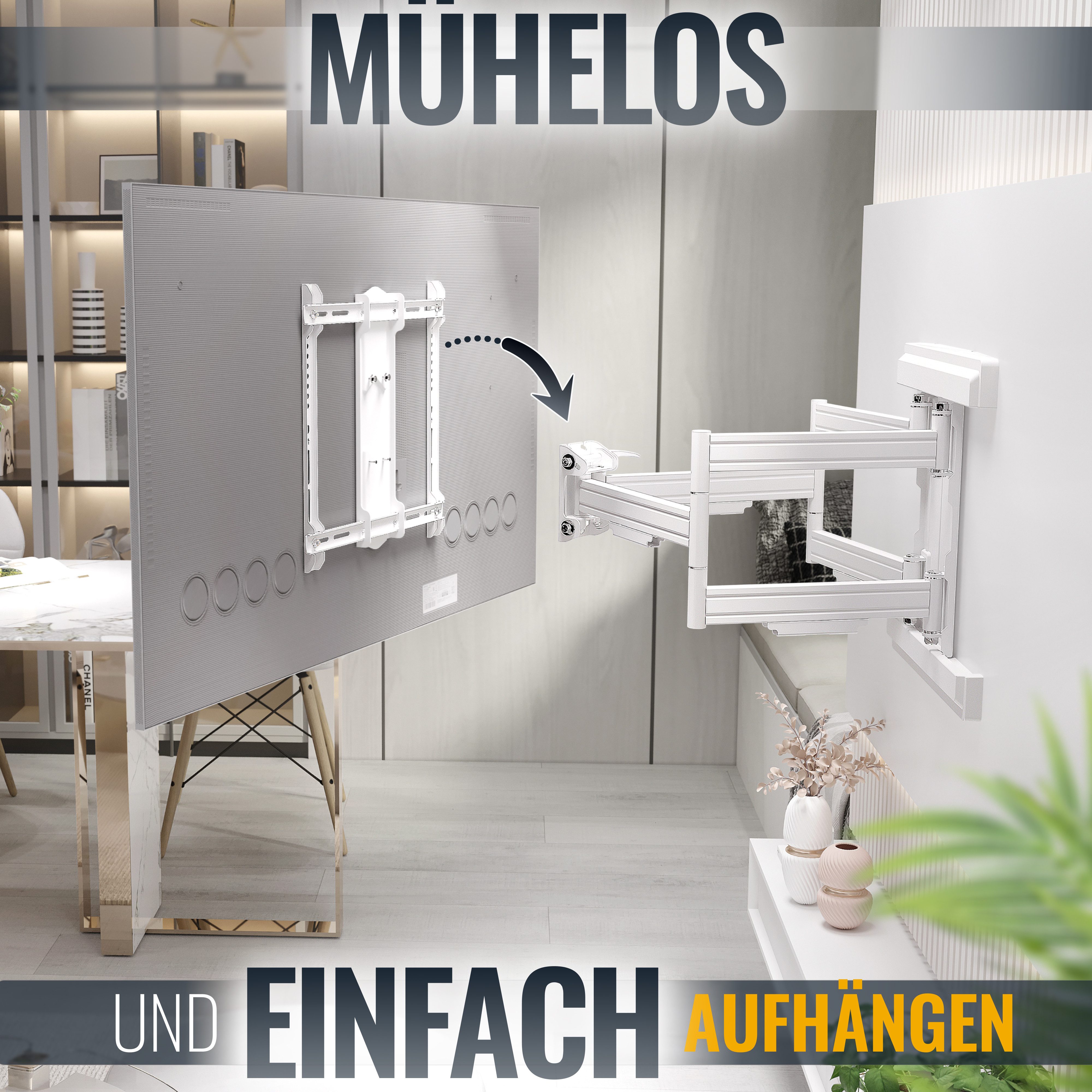 RICOO TV-Wandhalterung TV Wandhalterung robust neigbar schwenkbar multifunktional S7544-W, (bis 95 Zoll, VESA 200x200 bis 400x400, 1-tlg., 70 Kg Aufnahme, 55" bis 95" (140-241 cm) Bildschirm Diagonale, bis 17° Neigung, bis 120° Schwenkung +/-3° Drehung Monitor Wand Halter)