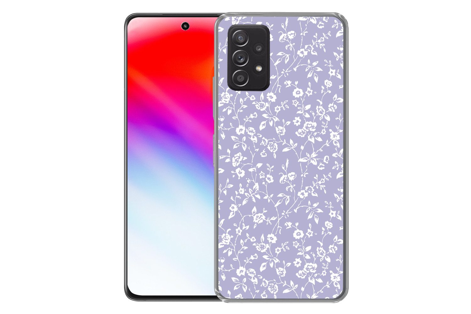 MuchoWow Handyhülle für Samsung Galaxy A53 5G Florales Muster - Lila - Weiß - Blumen, Phone Case, Silikon, Schutzhülle Dünn