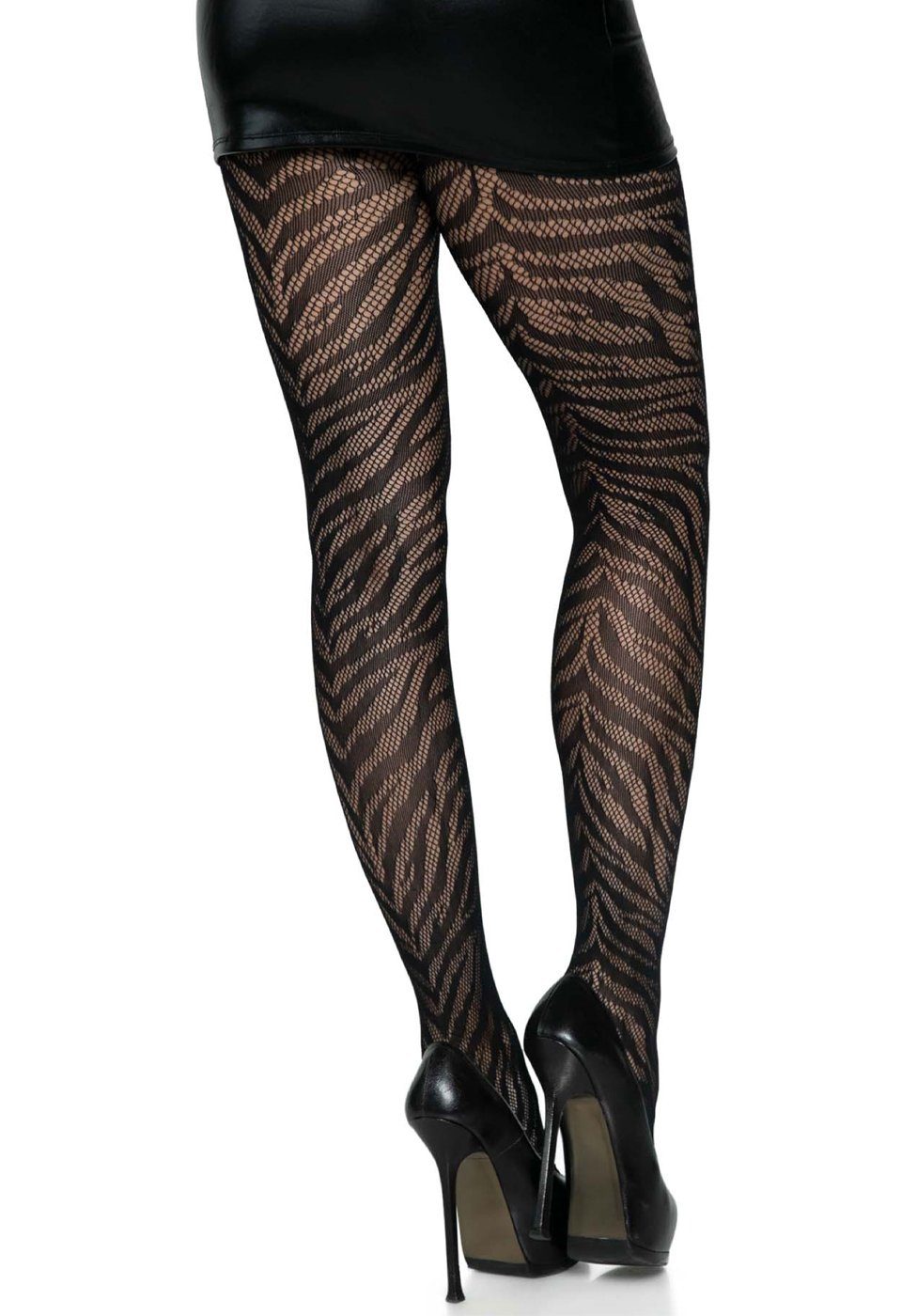 Leg Avenue Netzstrumpfhose Strumpfhose mit Zebramuster - schwarz (1 St) elastischer Netz-Stoff