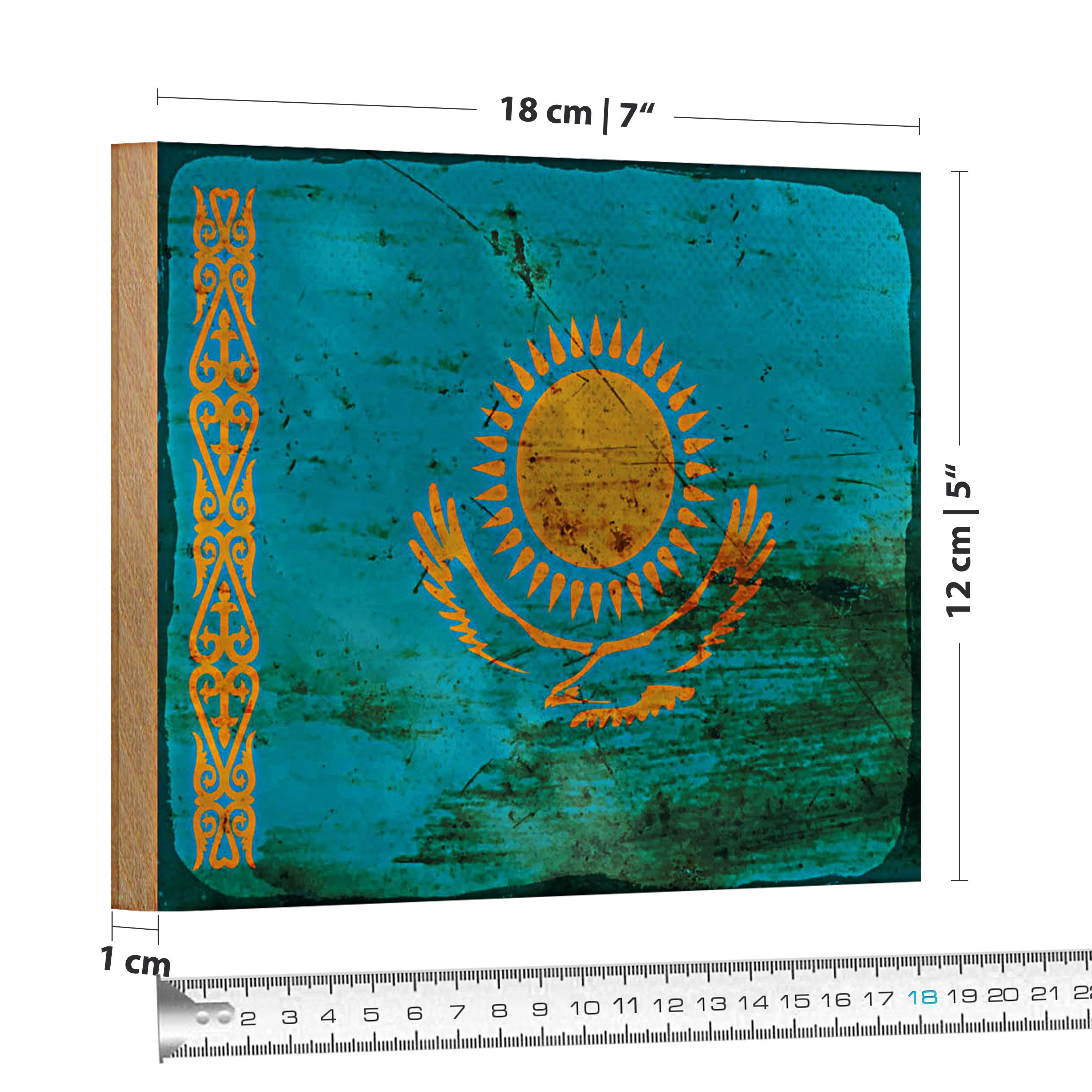 Roomando Holzbild Flagge Kasachstan 18x12cm Kazakhstan Rost