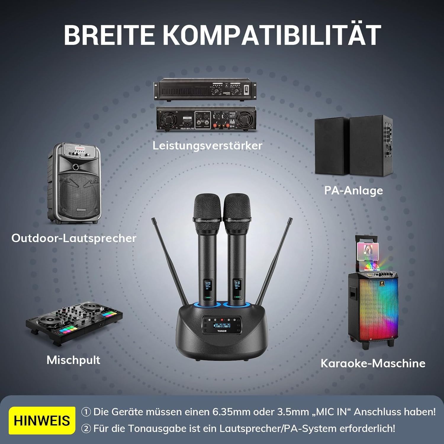 TONOR Mikrofon TONOR TW790 Funkmikrofon Set 2x UHF Wireless Akku Wiederaufladbar – Bild 4 von 5