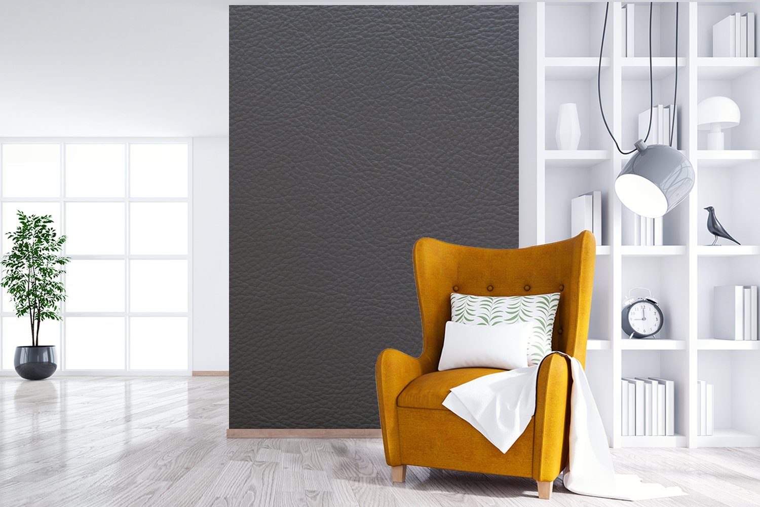 MuchoWow Fototapete Leder - Strukturiert - Leder-Optik - Grau, Matt, bedruckt, Vinyl Tapete für Wohnzimmer oder Schlafzimmer, Wandtapete, 225x350 cm