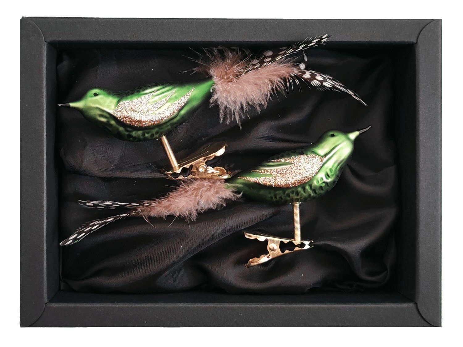 GlasWunder Christbaumschmuck Christbaumvögel, mundgeblasen und von Hand dekoriert, hergestellt in Deutschland grün