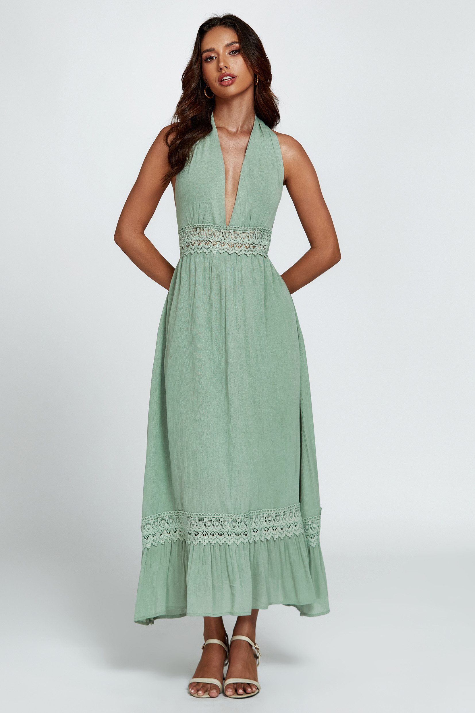 FS Collection Midikleid Halterneck Midikleid Damen Sommerkleid Rückenfrei S günstig online kaufen