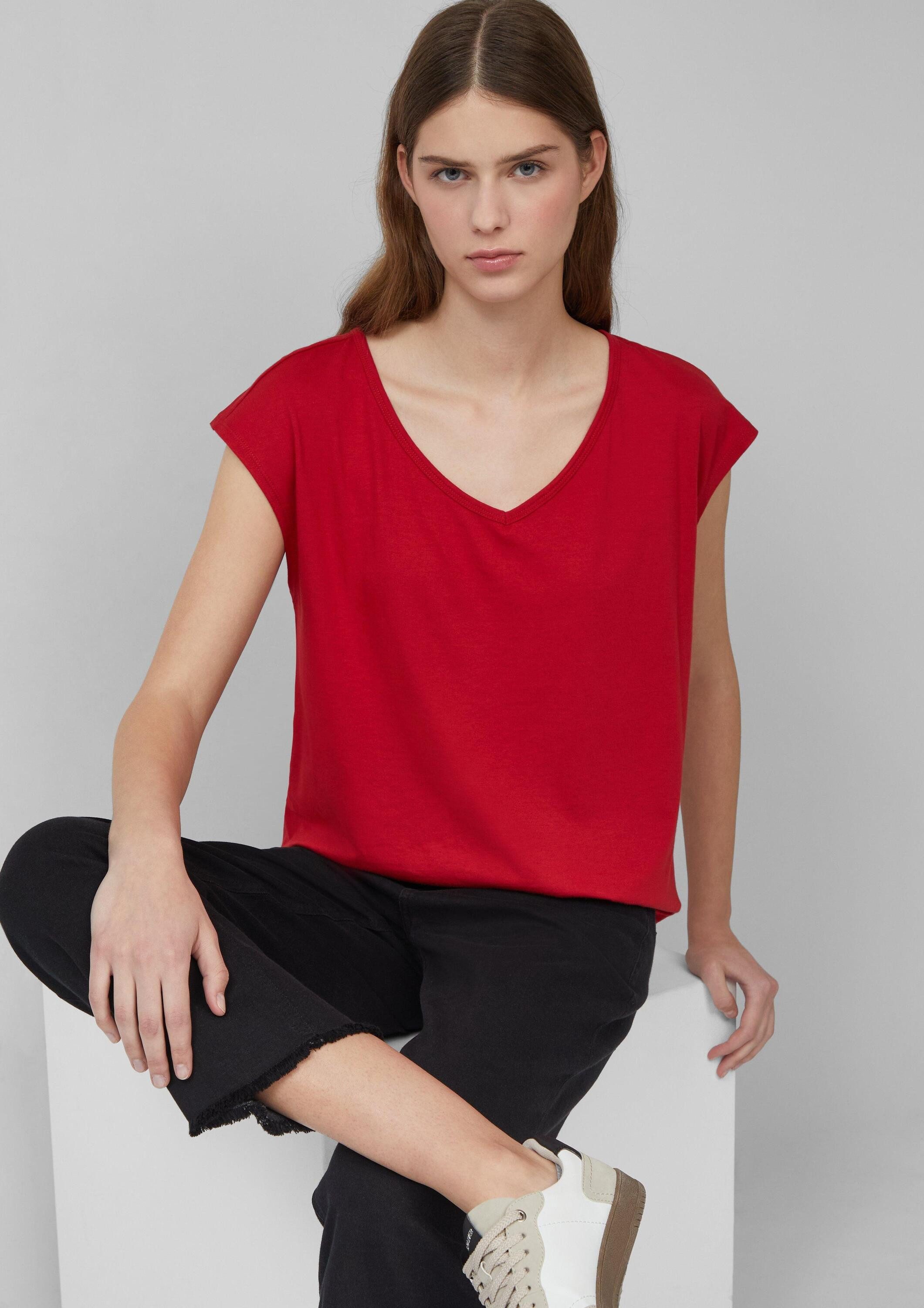 s.Oliver Kurzarmshirt T-Shirt T-Shirt mit weitem Ausschnitt, Cut-out und Schleife