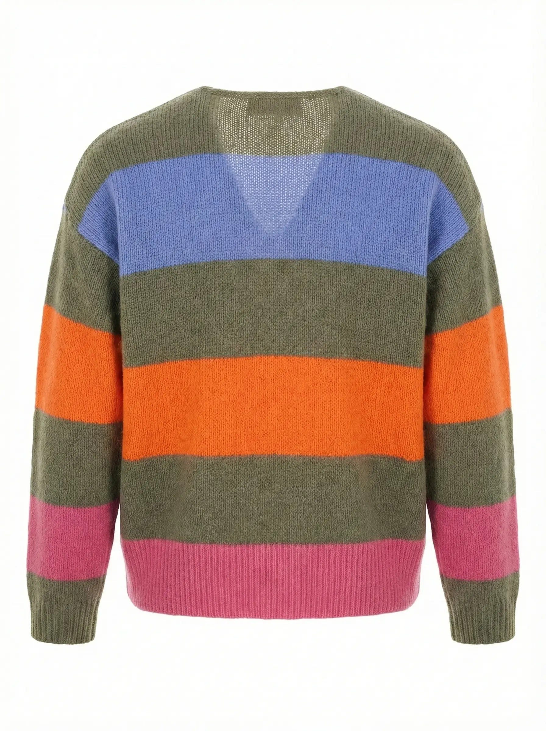six-o-seven Strickpullover Blockstreifen Strickpullover mit V-Ausschnitt in Oliv