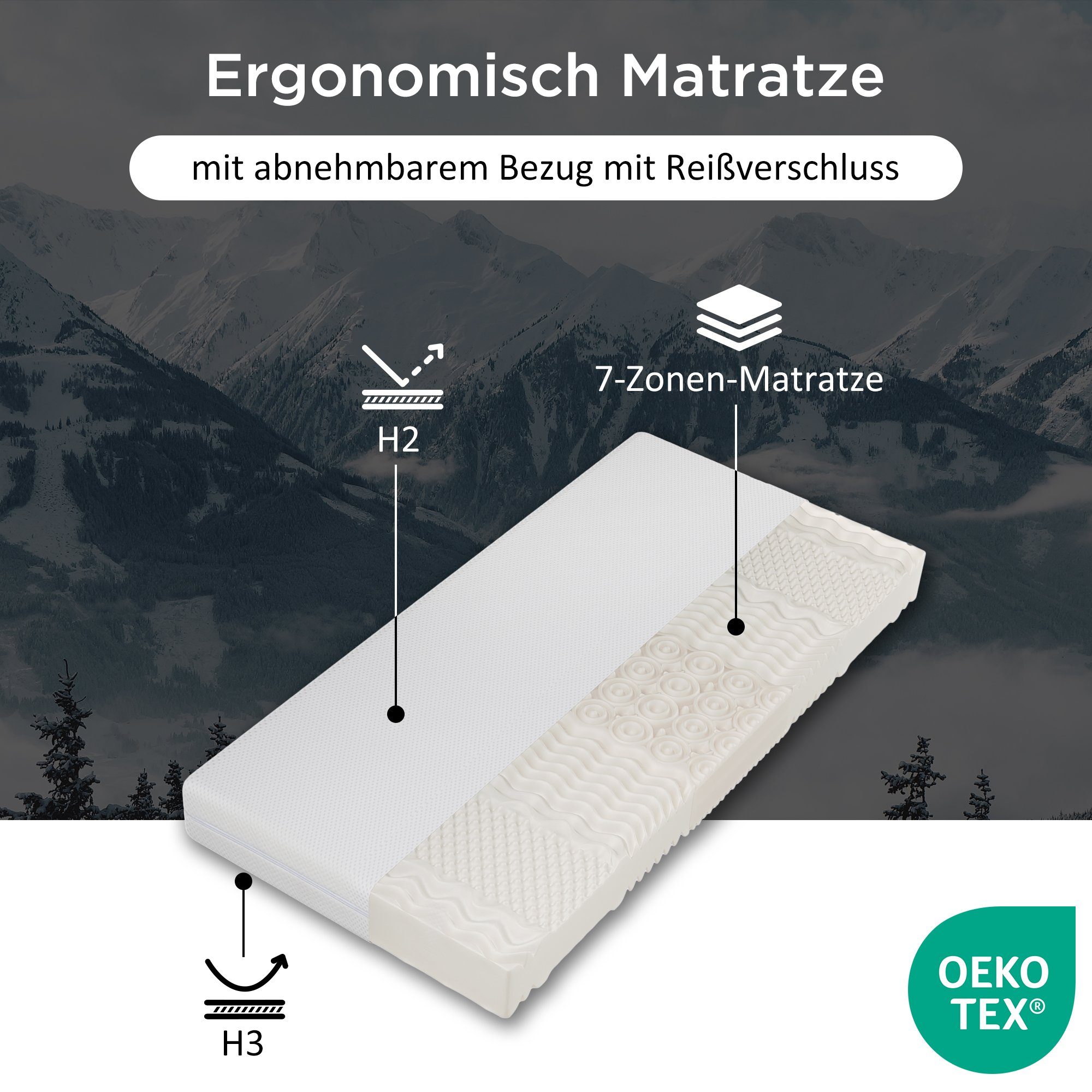 Kaltschaummatratze 7 Zonen, H2 und H3, SOFTWEARY, 16 cm hoch, (90x200 cm), waschbarer Bezug