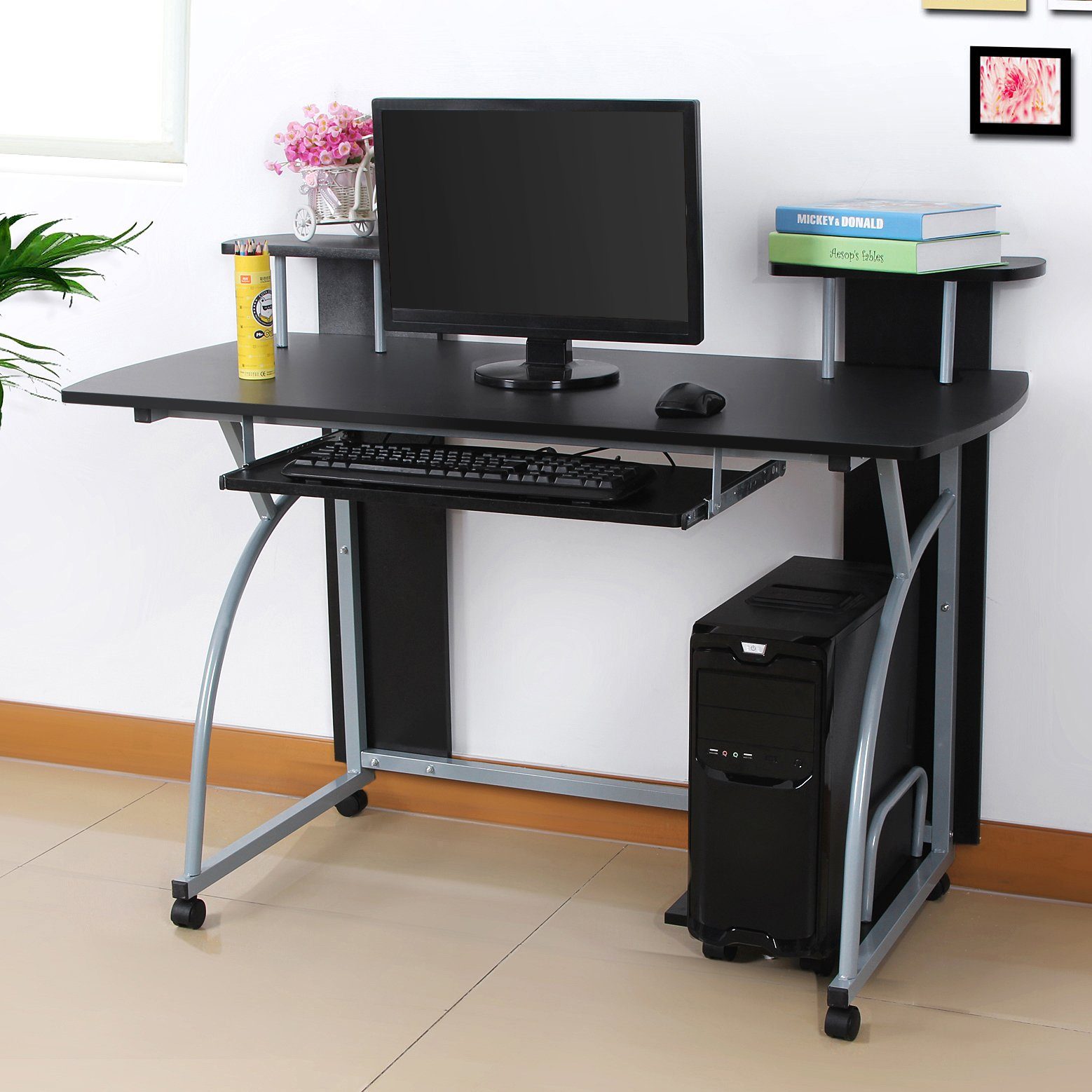 VASAGLE Computertisch »LCD812B«, Schreibtisch Computertisch mit Rollen PC  Tisch mit Tastaturauszug 2 Regale online kaufen | OTTO