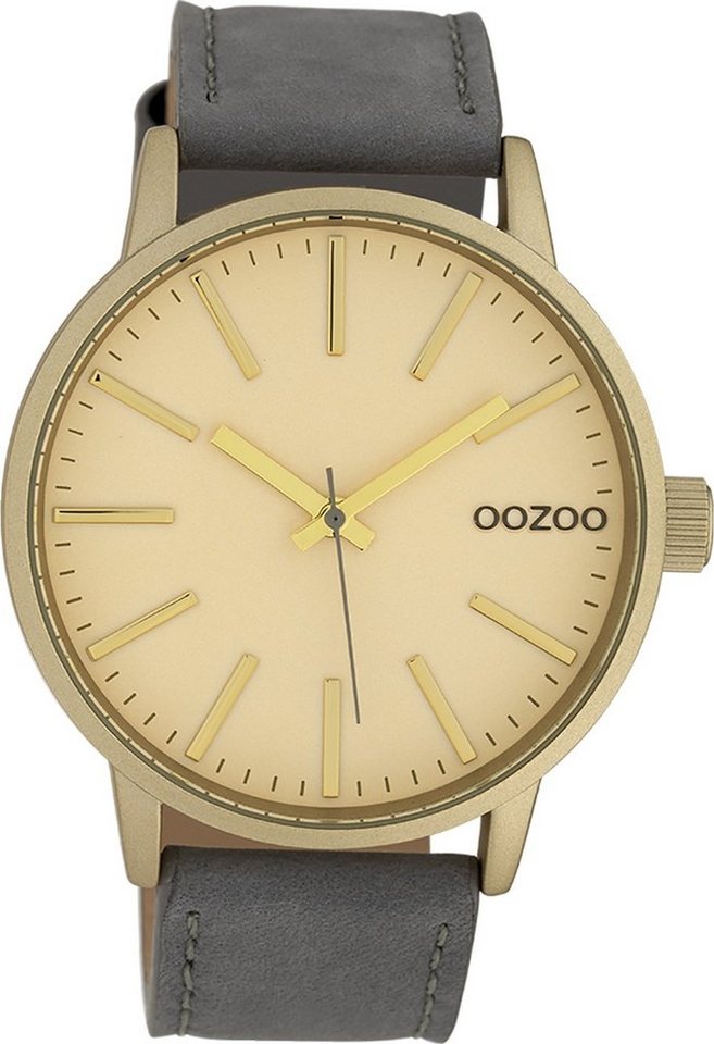 OOZOO Quarzuhr Oozoo Damen Armbanduhr Timepieces Analog, Damenuhr rund,  groß (ca. 45mm) Lederarmband, Fashion-Style, Japanisches Laufwerk