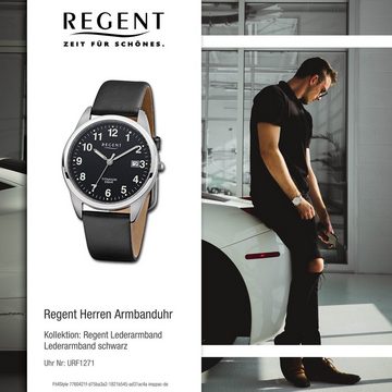 Regent Quarzuhr Regent Herren Armbanduhr Analog, (Analoguhr), Herren Armbanduhr rund, extra groß (ca. 36mm), Lederarmband