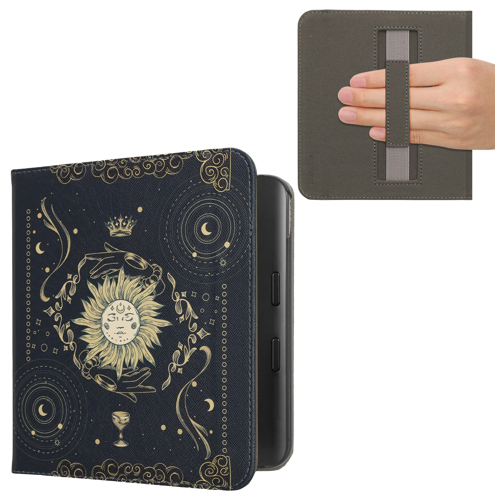 kwmobile E-Reader-Hülle Schutzhülle für Kobo Kobo Libra Colour / Tolino Vision Color Hülle, eReader Flip Case mit Handschlaufe und Auto Sleep Funktion