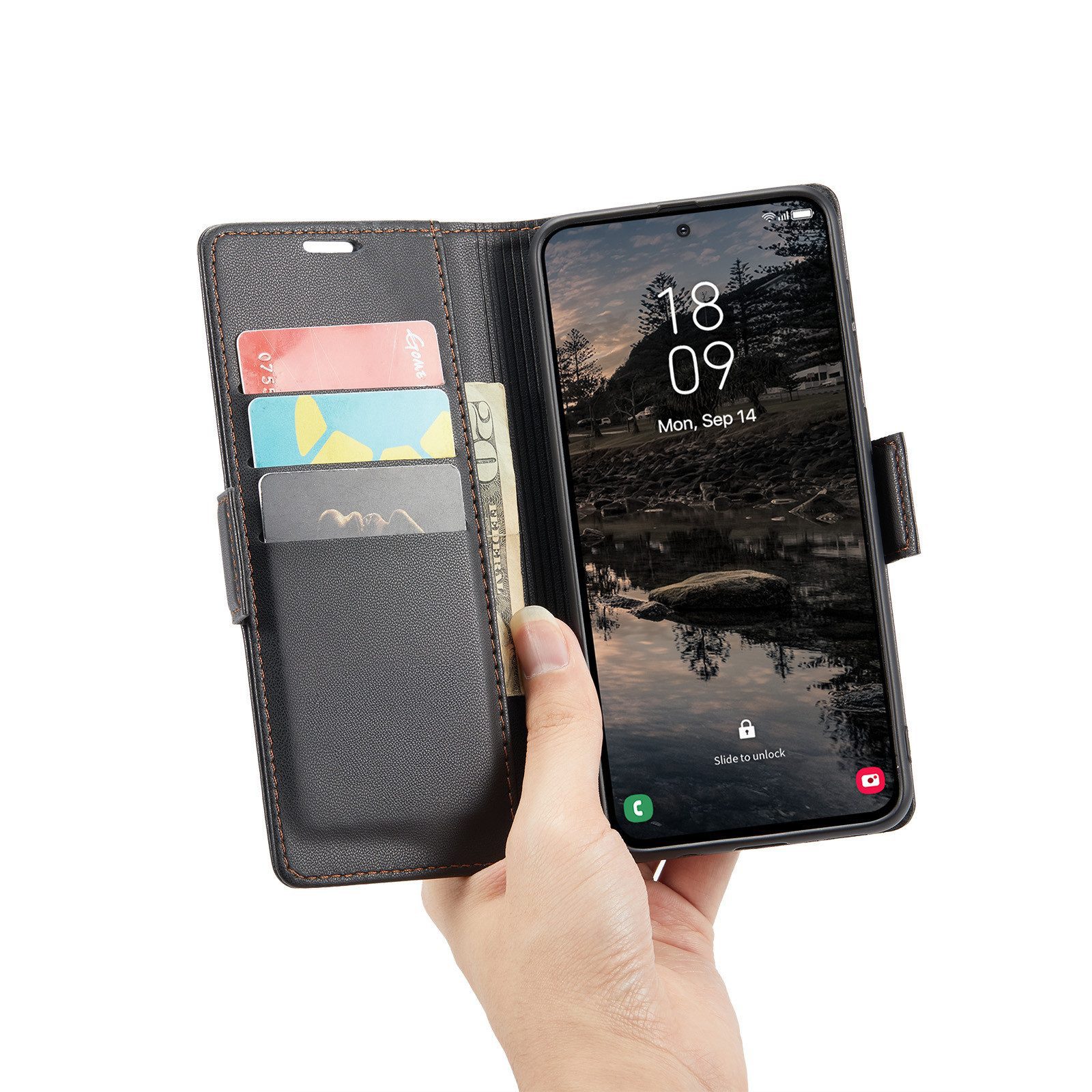 CLM-Tech Handytasche für iPhone 17e / iPhone 16e PU Leder Klapphülle (schwarz, 1-tlg., Flip Case inklusive Standfunktion und Kartenfächer), Magnetverschluss, RFID-Blockierung
