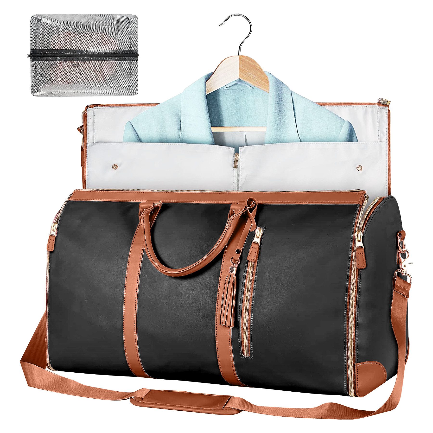 Mutig Reisetasche Reisetasche aus Leder, 2-in-1Hängetasche Anzugtasche für Damen&Herren (Wasserdichter Sporttasche mit Schuhbeutel, verstellbarem Schultergurt, Faltbarer Kleidersack, großem Fassungsvermögen, leicht, hochwertig), Fitness Tasche mit geräumigem Hauptfach für Reisen und Business