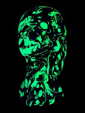 PSYWORK Dekofigur Schwarzlicht Deko Kopf "Glowhead" Schwarz-Gelb, UV-aktiv, leuchtet unter Schwarzlicht