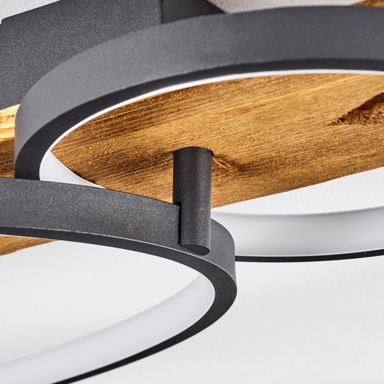 hofstein Deckenleuchte Deckenlampe aus Metall/Holz/Kunststoff in Anthazit/Natur/Weiß, LED fest integriert, 3000 Kelvin, dimmbar über Lichtschalter, 4600 Lumen, LED 40 Watt