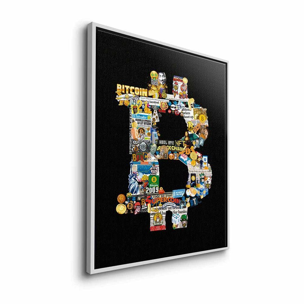 Geld crypto Pop DOTCOMCANVAS® Art schwarz Bitcoin DOTCOMCANVAS Leinwandbild Rahmen schwarzer Leinwandbild, collage