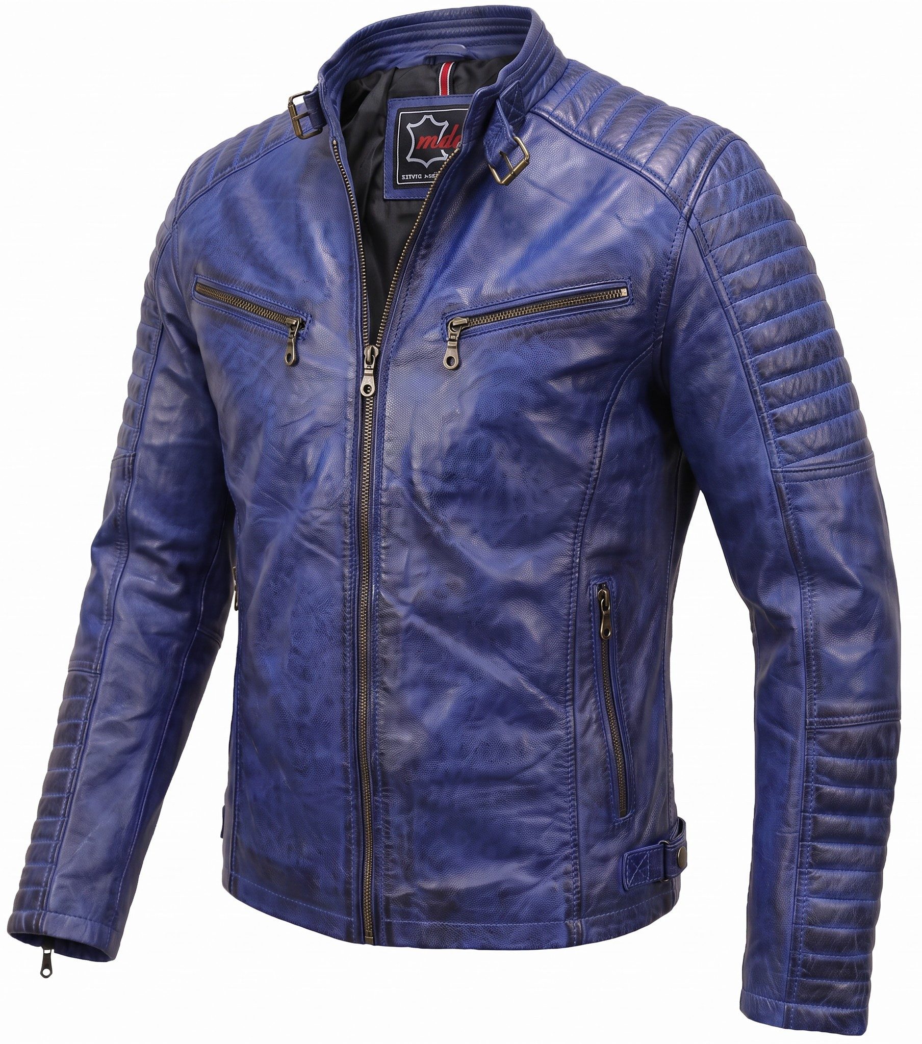 MDM Bikerjacke Herren Lamm Nappa Lederjacke Leichte Sommer Biker Lederjacke – Bild 2 von 5
