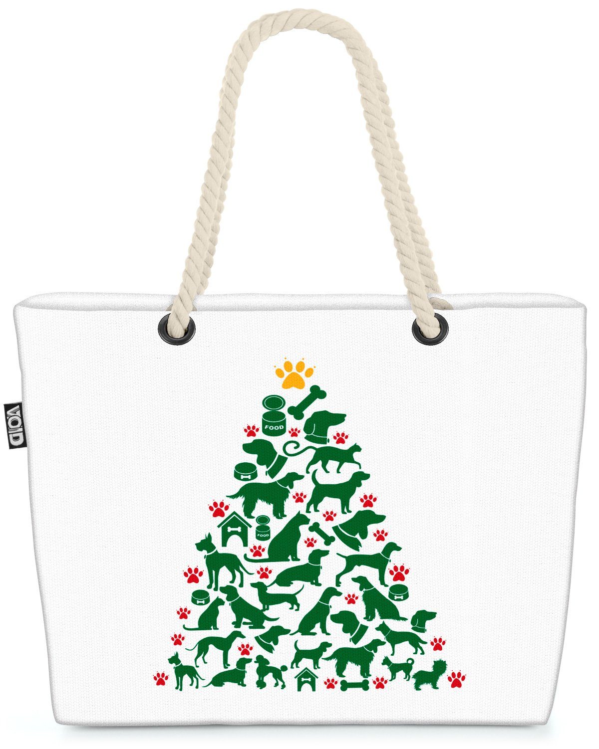 VOID Strandtasche (1-tlg), Hund und Katze Weihnachtsbaum Hund Katze Winter Weihnachtsbaum Baum