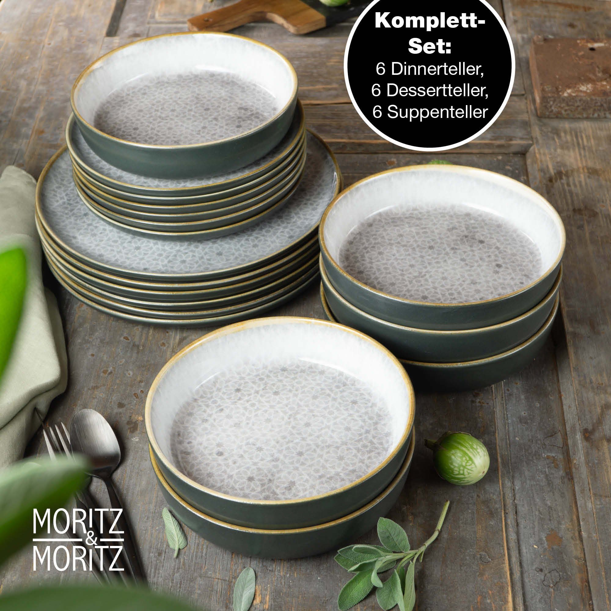 Moritz & Moritz Tafelservice TERRA Geschirrset grau (18-tlg), 6 Personen, Porzellan, Kombigeschirr für 6 Personen