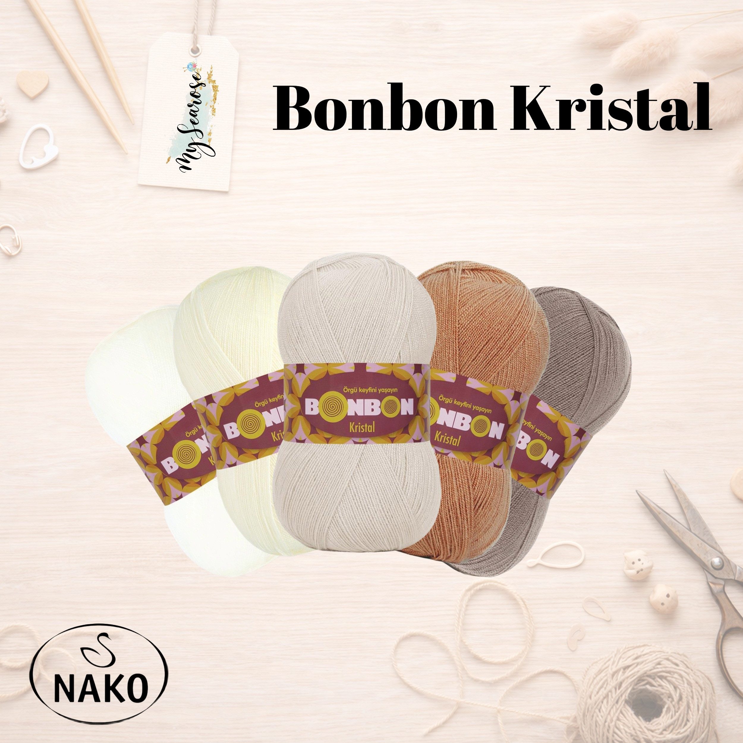 NAKO 5 x NAKO Bonbon Kristal Häkelwolle, 475 m, Strickgarn,Häkelgarn,Feines Garn