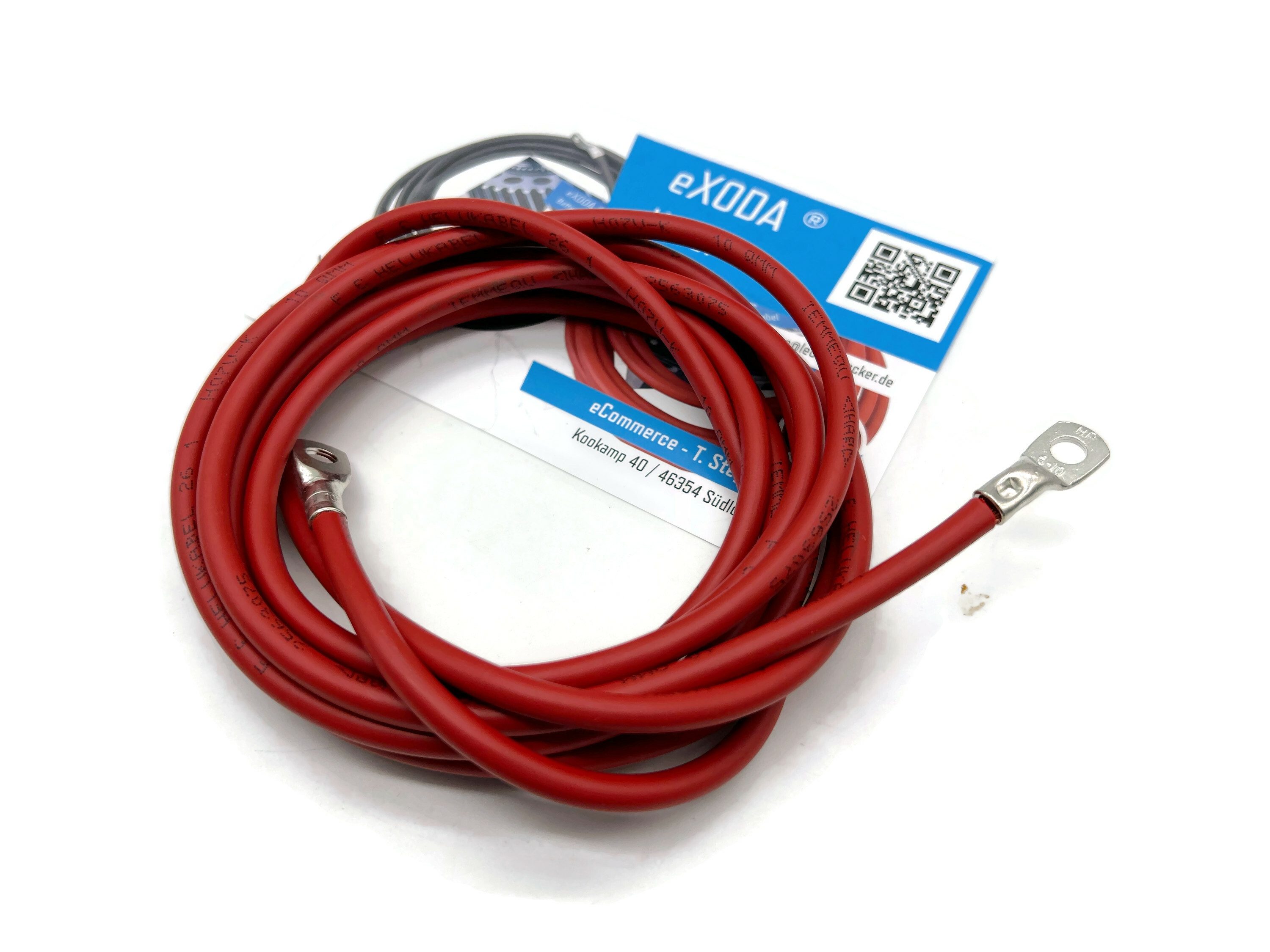 eXODA 10 mm2 M6 M6 Batteriekabel, Rot, (300 cm), 99% Kupfer