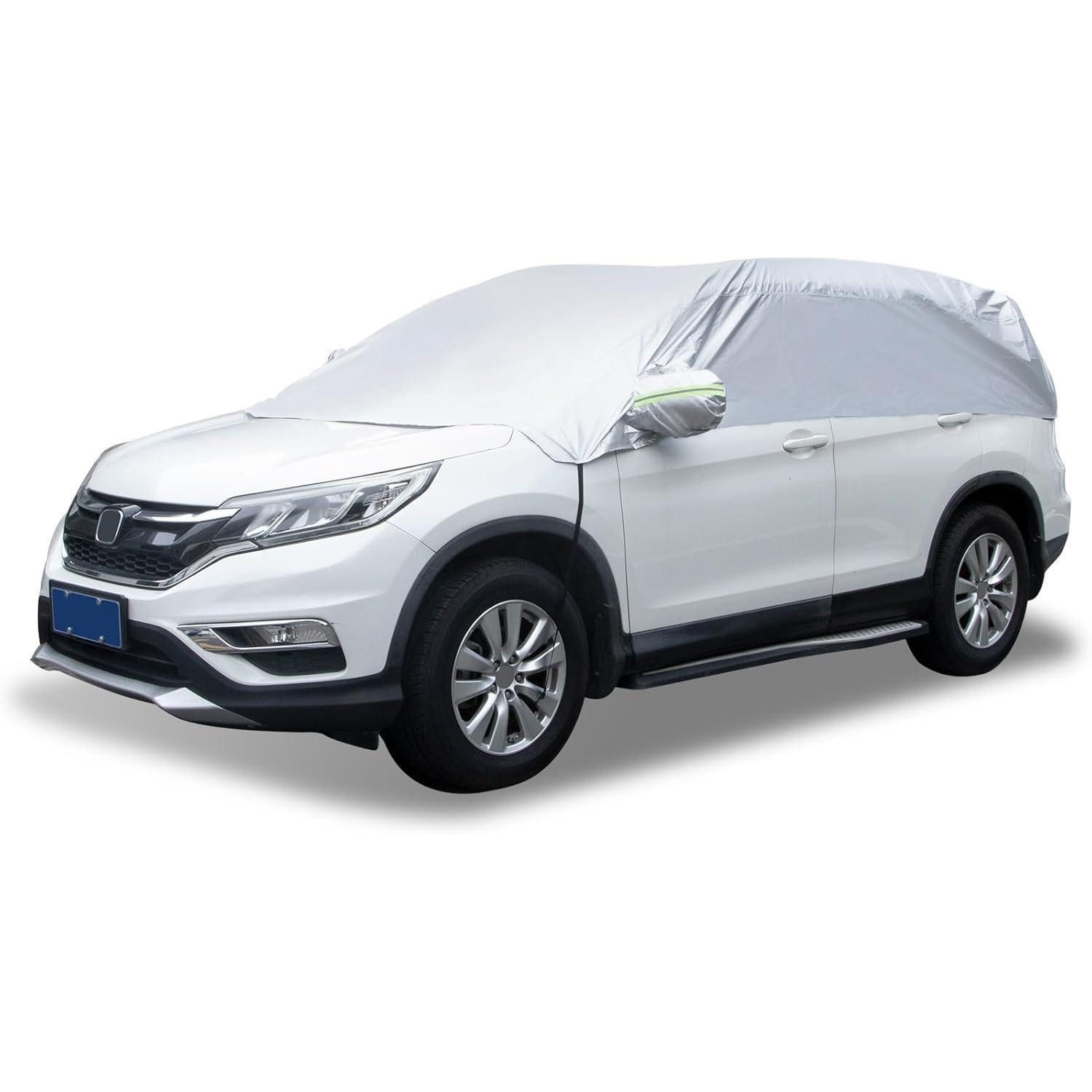 LuxusKollektion Autoplane Halbgarage Auto SUV Wasserdicht Outdoor Winter Haken Riemen Silber